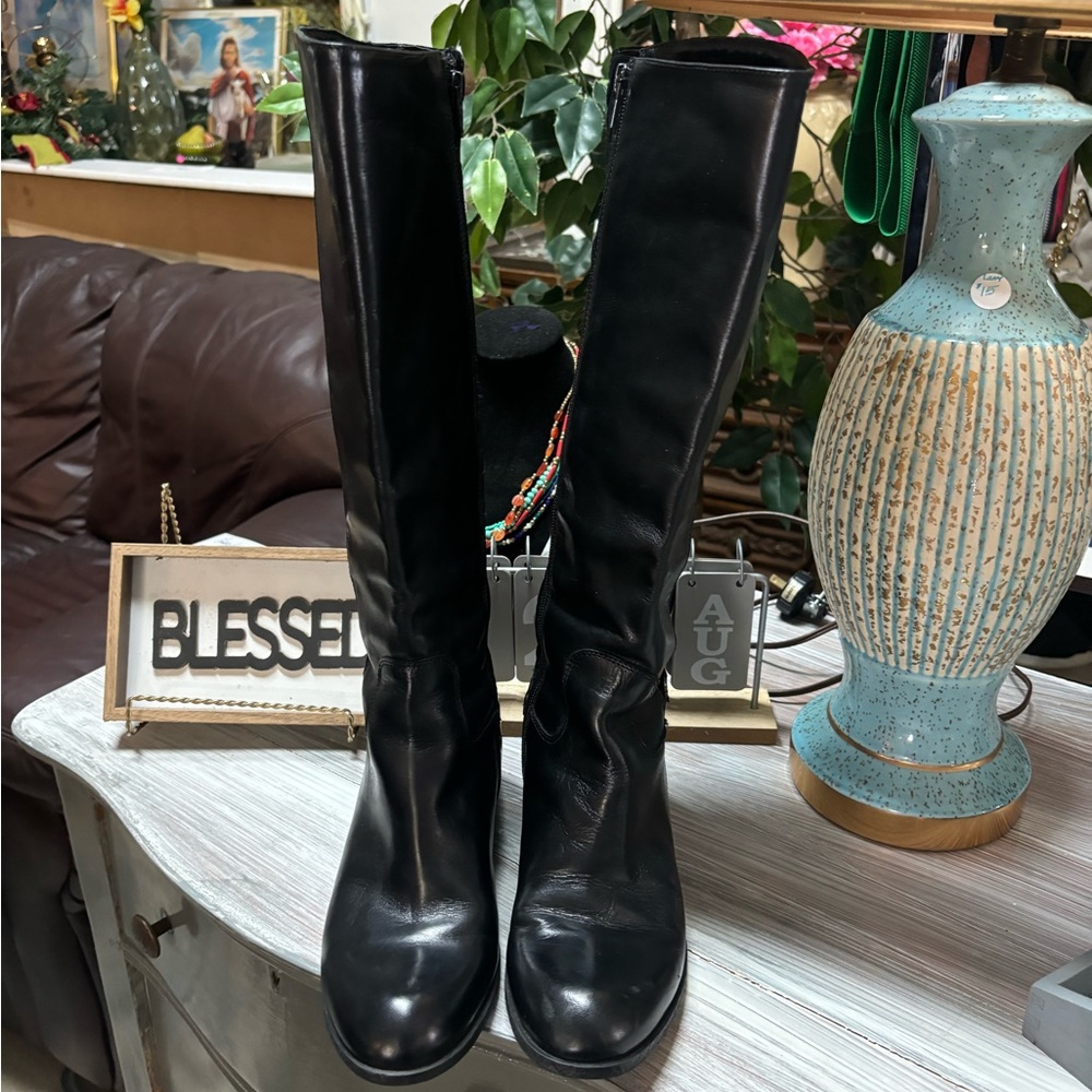 Black Leather Knee-High Boots